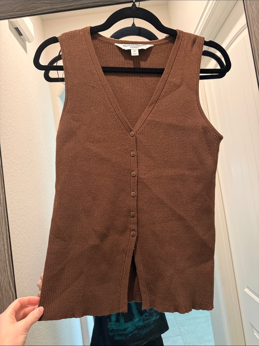 Rothy's Brown Sleeveless V-Neck Button-Front Knit Tank